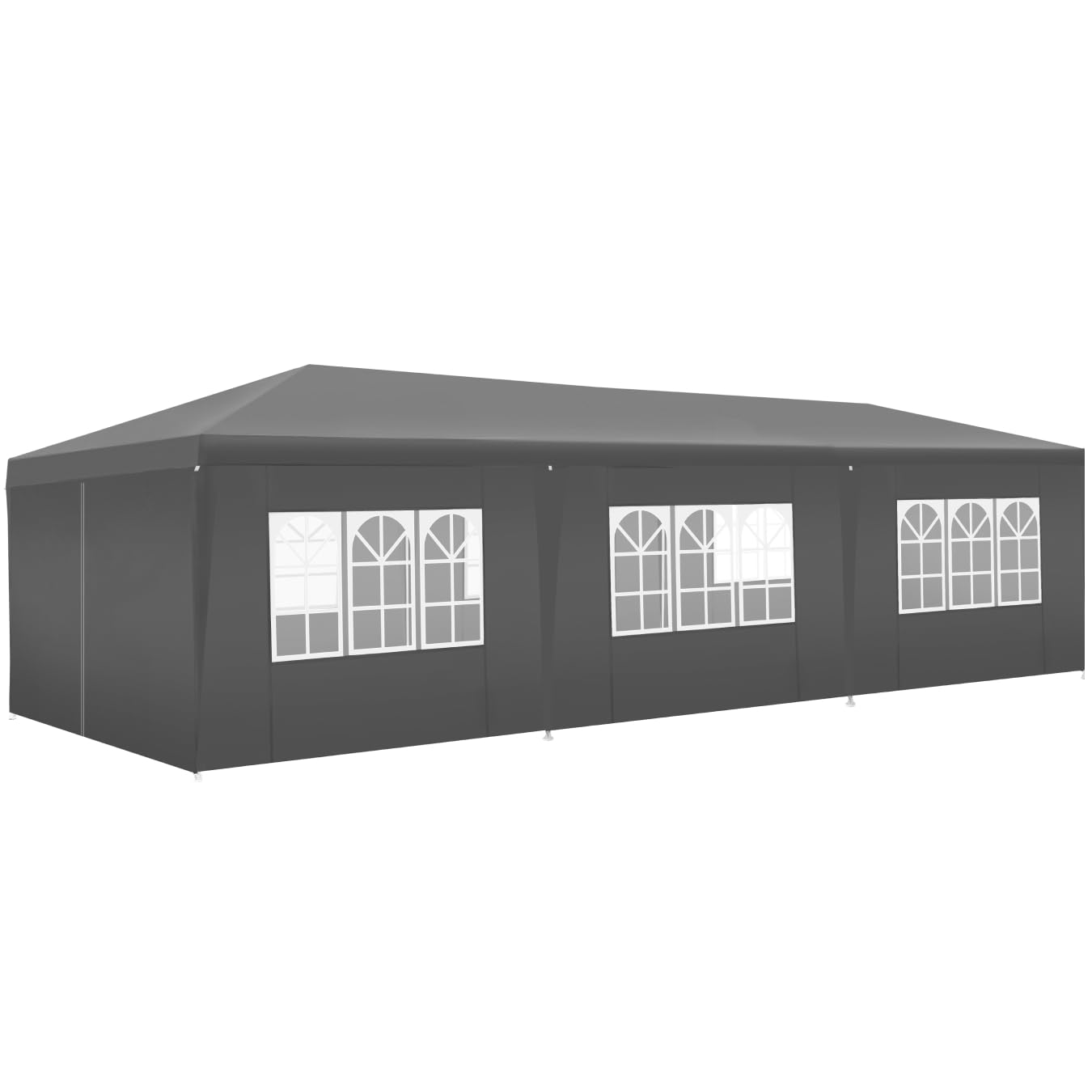 tectake® Tendone per Feste, Padiglione Gazebo Esterno Resistente con 8 Pezzi Laterali, Gazebo da Esterno con Finestre, Impermeabile, Resistente ai Raggi UV, 900 x 300 x 250 cm - Grigio
