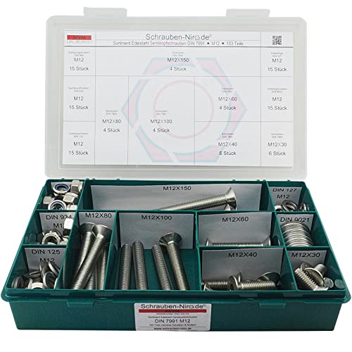 Sortiment/Set Edelstahl Senkkopfschrauben M12 DIN 7991 VA A4 V4A Innensechskant
