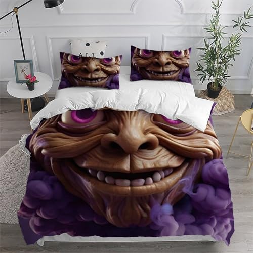 Parure Grimace Violette : housse de couette zippée anti-glissement pour lit double