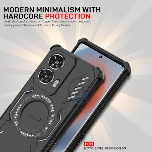 Image of AESTMO Back Case Cover for Motorola Moto Edge 50 Fusion 5G | Magnetic Case with Built-in Metal Ring | Compatible with MagSafe Accessories | Shockproof Hybrid (PC + TPU, Black)