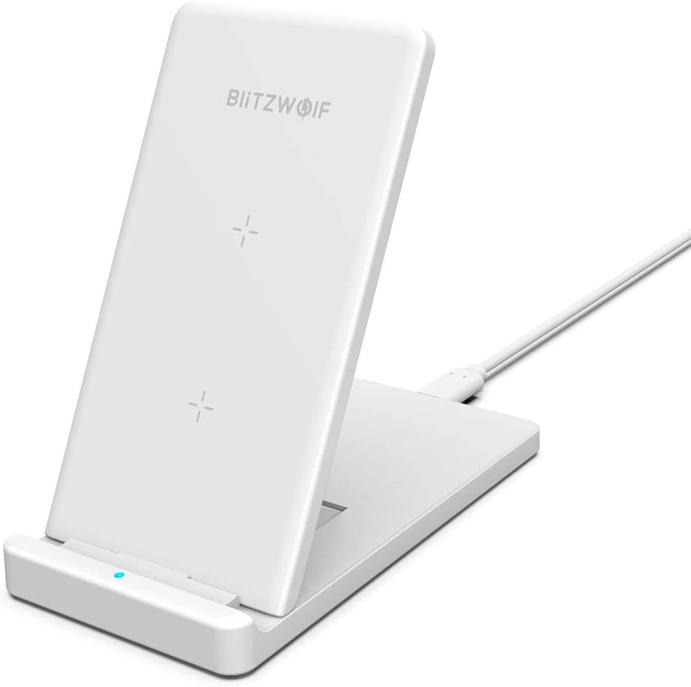 Wireless Charger, BlitzWolf 10W 2-Coil Foldable Fast Wireless Charging Pad Stand for iPhone X 8 8 Plus, Galaxy S9 S9 Plus S8 S8 Plus S7 Note 8, All Qi-Enabled Devices(White)
