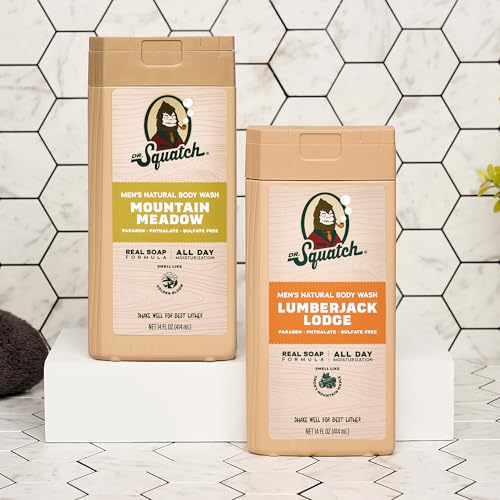 Dr. Squatch Natural Men's Body Wash Shower Gel - Cleansing, Nourishing, Long Lasting Scent, Moisturizing Body Wash for Men - Mountain Meadow + Lumberjack Lodge (14 oz, 2-Pack) - Image 6