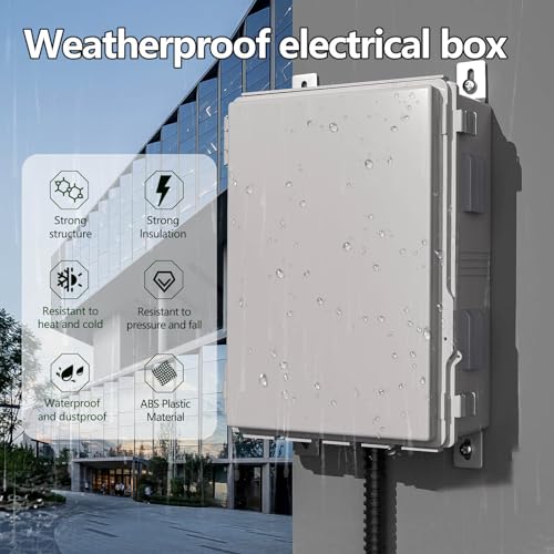 Image of Electrical Junction Box, Ventilated Design, Cable Grommets, Indoor /Outdoor Use with Mounting Panel & Hinged Cover. Waterproof IP 65. (Grey Cover, 17.7 inchx13.7 inchx7.9 inch)