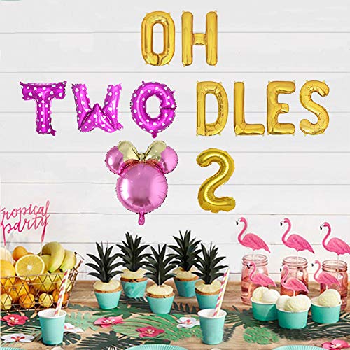 Oh Twodles Birthday Balloons, Pink Oh Twodles Balloon Birthday Banner Minnie Mouse Party Supplies Number 2 Balloon For 2Nd Second Girl Minnie Mouse Birthday Party Decoration 13Pcs Kit Of Geloar (Pink) #TOP4
