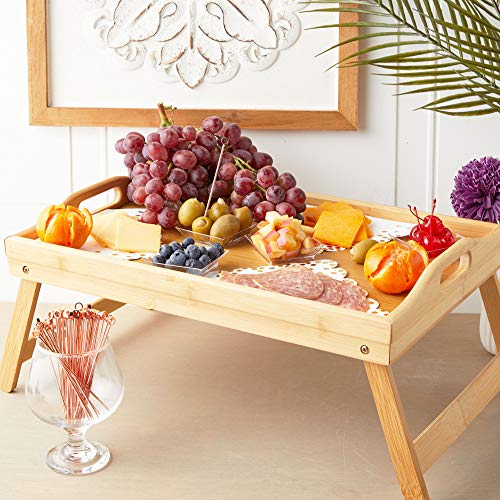 Bamboo Bed Serving Tray with Folding Legs (17.2 x 12 x 8 in)