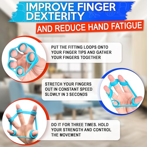 Image of 6Pcs Finger Extension Bands - Finger Stretcher Exerciser Silicone Grip Strengthener, 3 Resistance Levels, Ergonomic Hand Exerciser with Shape-Retention, Tear-Resistant Comfort Grip for Hand Recovery