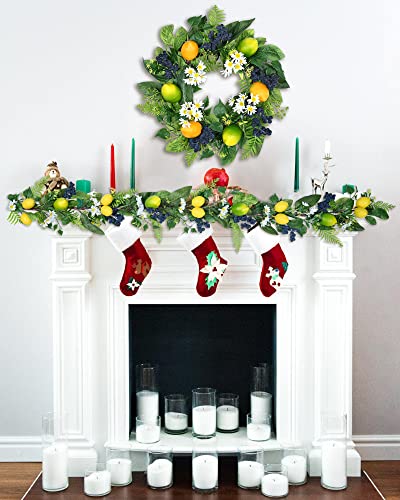 18 Inch Lemon Wreath For Front Door,Vlorart Spring Summer Wreath With Yellow Lemons,Blueberry And Artificial Green Eucalyptus Fern Leaves For Wall Window Farmhouse Indoor Outdoor Festival Home Decor #TOP5