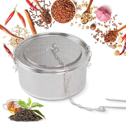 Passoire D'assaisonnement Panier de Séparation D'assaisonnements en Acier Inoxydable avec Chaîne Suspendue, Filtre de Boules de Thé pour Assaisonnement D'épices de Café(20cm)