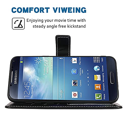 Fdcwtsh Compatible With Samsung Galaxy S4 Wallet Case Wrist Strap Lanyard Leather Flip Cover Card Holder Stand Cell Accessories Phone Cases For Galaxy9500 Galaxi I9505 Women Men Black #TOP2