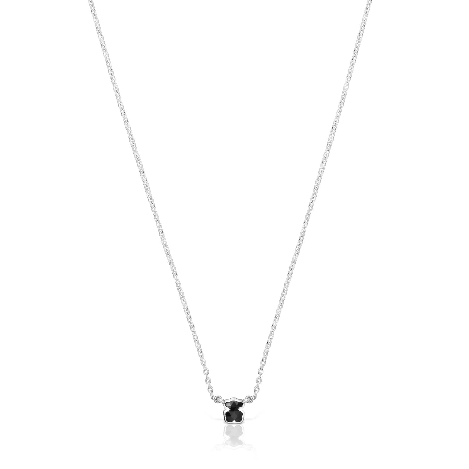 TOUS Collar de Plata de Primera Ley para Mujer con Oso en Ónix de 6mm, 45 cm de Largo, Colección Icon Color
