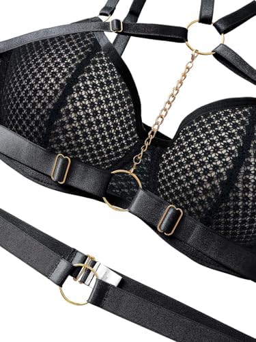 Image of Lilosy Sexy Pu Leather Strappy Underwire Garter Belt Lingerie Set