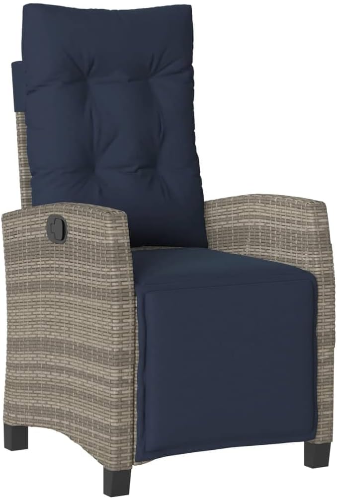 Reclining Patio Chair with Footrest Gray Poly Rattan Lawn Chairs