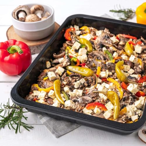 Foto von Zenker Ofenbackform (40 x 6 x 29 cm) SPECIAL COOKING, rechteckige Auflaufform mit Emaille-Versiegelung, Backform mit extra hohem Rand (Farbe: Schwarz), Menge: 1 Stück