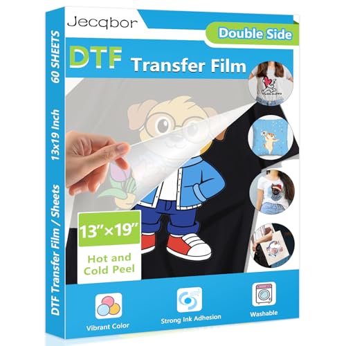 Jecqbor DTF Transfer Film 13x19 Inch A3 Plus Double-Sided Matte Clear PET Paper 60 Sheets DTF Paper for Sublimation Hack Direct Print on for All Fabric and Colors T-Shirts Textile