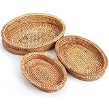 ZEAYEA Set of 3 Rattan Bread Baskets, Natural Handmade Woven Fruit Baskets for kitchen Pantry,...