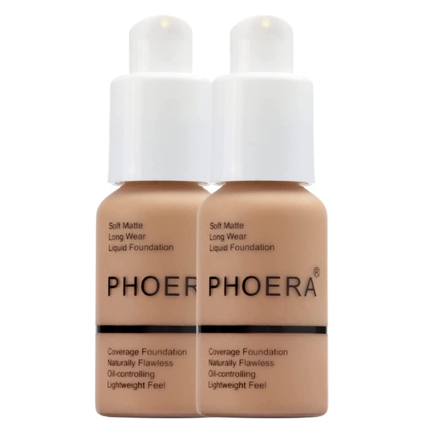 Phoera Foundation Full Coverage Makeup Set - 24hr Long Lasting Oil Control - Soft Smooth Matte Flawless Concealer Cream - Inc x2 30ml Foundation & Silicone Blender Sponge (105 Sand)