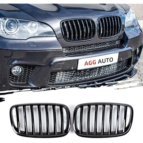 AggAuto Front Kidney Grille Glossy Black Single Slat Compatible With BMW E70/E71 X5 Series 2007-2014 Cover