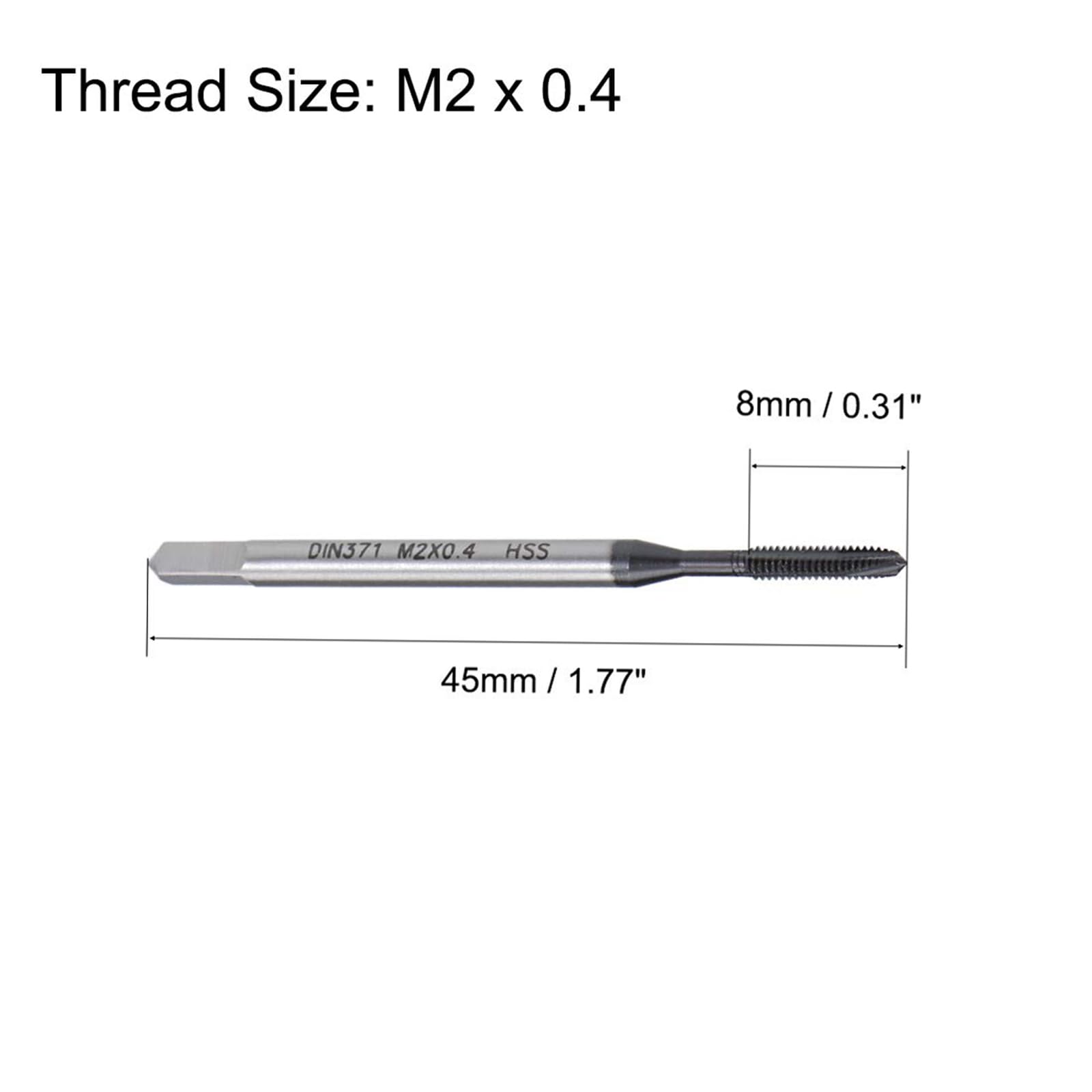 MACHSWON Spiral Point Threading Tap M2 x 0.4mm, for Through-Hole Threads, H2 High Speed Steel, TICN Coated Finish - Image 2