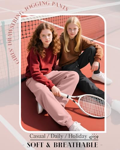 3 Pack Joggers for Girls Kids Sweatpants Ribbed Cuff Elastic Waist Drawstring Fall Casual Teen Pants with Pockets2