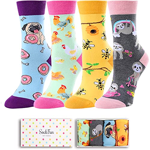 Sockfun Funny Gifts For Girls Girls Socks Fun Kids Socks For Girls 4-7 Years, Novelty Pug Chicken Bee Sloth Socks #TOP13