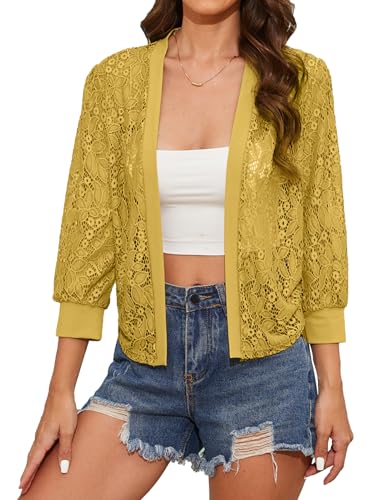 Image of Tanou 2025 Women's Sheer Floral Lace Shrug Cardigans Sweaters Cropped Lightweight 3 /4 Sleeves Bolero Shawl