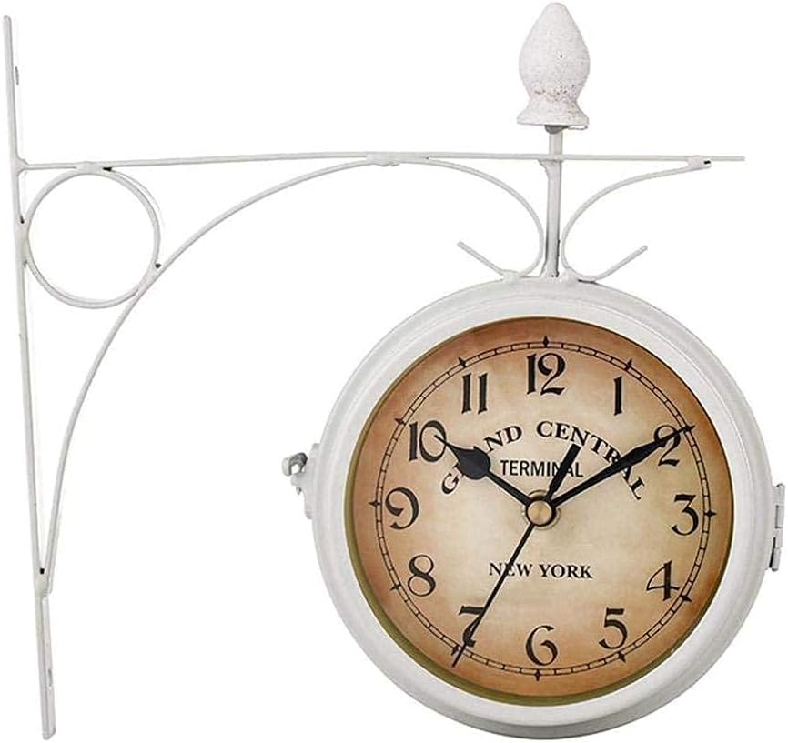 Garden Clocks Waterproof, Wrought Iron Vintage Decorative Double-Sided Outdoor Clocks for The Garden Wall Mounted Battery Powered, A