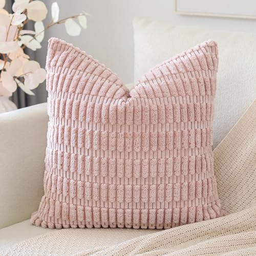 Artscope Corduroy Set of 1 Cushion Cover 40x40 cm Super Soft Boho Striped Square Pillow Covers Case Decorative Modern Cushion Covers for Sofa Couch Bedroom Car Decor Pink