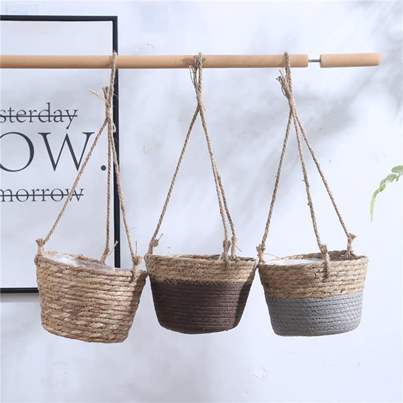 Wiszące Doniczki Ogrodowa wisząca doniczka makrama kosz do przechowywania roślin kryty kwiat na zewnątrz uchwyt na doniczkę wieszaki na rośliny Home Decor Wiszące donice (Color : Gris)