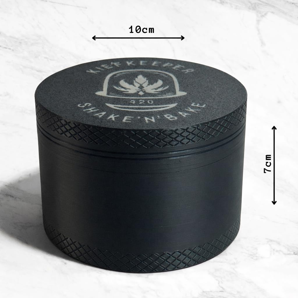KiefKeeper Premium XL Pollen Shaker – Manueller Hash Extraktor & Kief Maker – 125 Micron Edelstahl-Sieb für Trimmings & Blüten – Nachhaltiger 3D-Druck Made in Germany – Inkl. Schaber, Schwarz