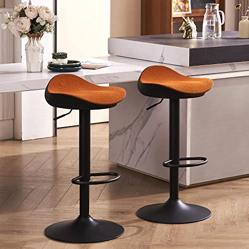 Younike Bar Stools Set Of 2 Counter Height Barstools For Kitchen Island, Swivel Bar Stools Adjustable Black And Orange Bar Chairs, Orange Seat #TOP7