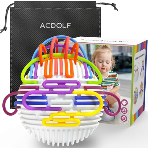 ACDOLF Bola sensorial ativa: Brinquedo anti-stress para acalmar stress, ansiedade, TDAH e autismo | crianças 3+ e adultos | Inclui bolsa de viagem portátil e 16 cordas