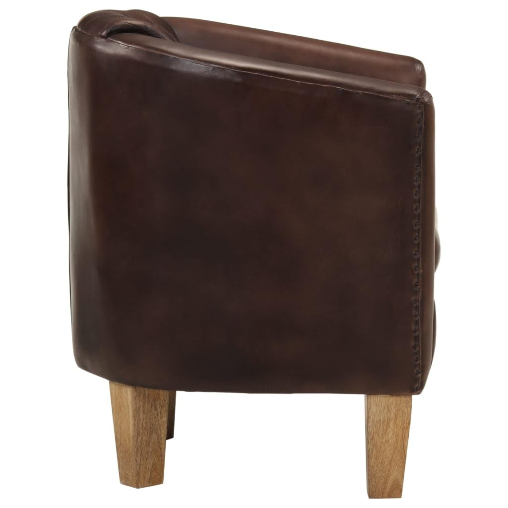 vidaXL Fauteuil Cabriolet, Chaise de Relaxation, Siège avec Accoudoirs Rembourrés, Canapé de Salon Salle de Séjour, Cuir Véritable Marron Foncé