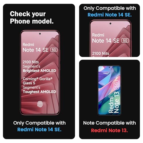 Image of ArmourPro Military Grade Gorilla Tempered Glass Compatible For Redmi Note 14 SE (6.67 Inch) With Easy Installation Kit for Smartphone| Edge To Edge Coverage | Black, Pack of 2