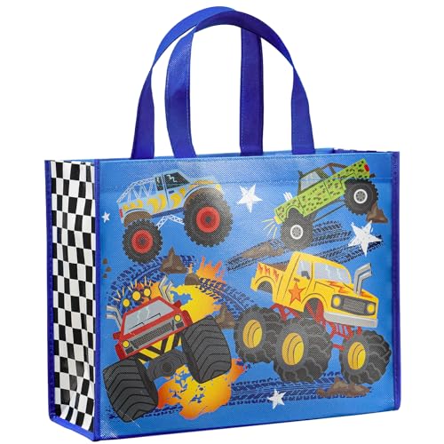Loveinside 13 Large Monster Truck Reusable Gift Bag Monster Truck Racing Design Recycled Party Favor Gift Bag with Handles for Kids Boys Birthday Theme Party 13 x 5 x 10 1 Pcs