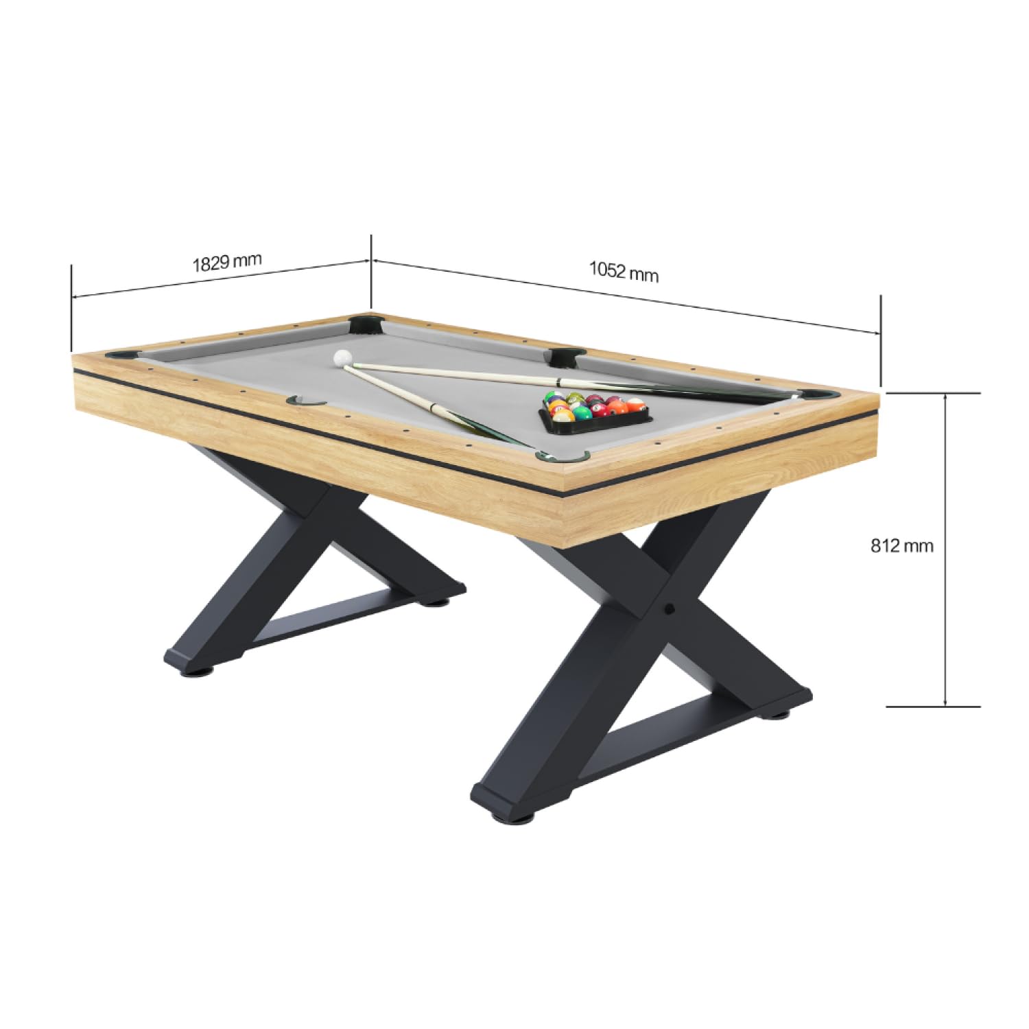 CONCEPT USINE | Table Multi-Jeux 3 en 1 Billard et Ping-Pong Texas + Accessoires | Design Moderne Bois Naturel | Table de Jeu ou Repas Salle à Manger | Matériaux de Qualité | en Famille ou Entre Amis