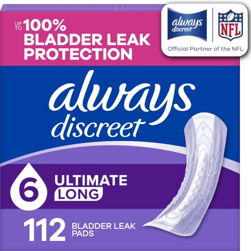 Always Discreet Adult Incontinence Pads for Women, Drier, 6 Drop Long Length, Extra Heavy Absorbency, Pads for Bladder Control Management, Bladder Leaks, & Postpartum Pads, 112ct