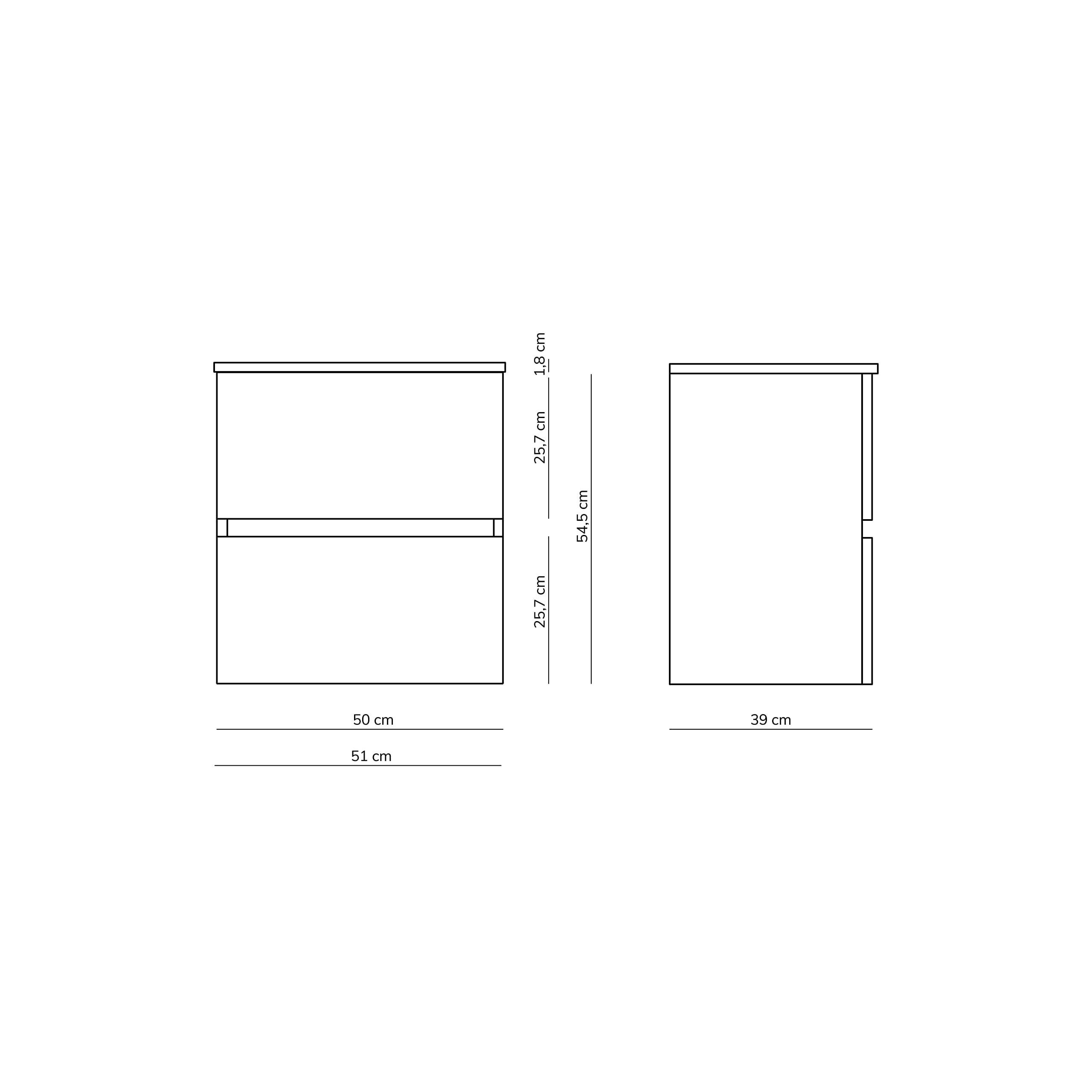 Baikal Mueble de Baño Dos cajones, suspendido a la Pared con Lavabo. Melamina 16. Mueble montado. Mueble de 50cm Nebraska Sin Espejo