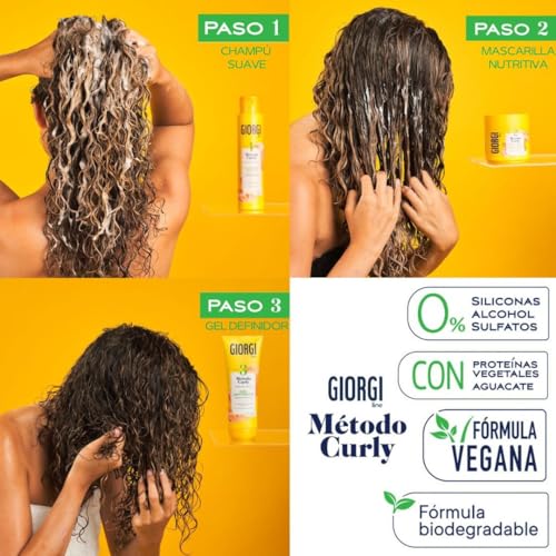 GIORGI Line - Mascarilla Nutritiva, Método Curly, Rizos Espectaculares, 0% Alcohol, 0% Siliconas, 0% Sulfatos, Con Proteínas Vegetales y Aguacate - 350 ml - imagen 3