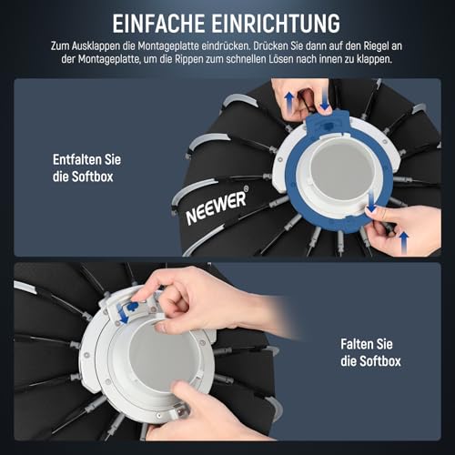NEEWER Parabol Softbox Set, 23,6" Softbox mit Bowens Mount und Licht Diffusoren für Studio, Video, Streaming Beleuchtung… – Ansicht 2