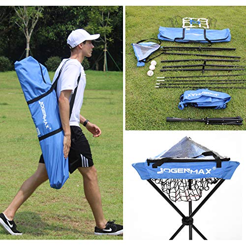 Jogenmax 7X7 Dlx Practice Net + Deluxe Tee + Ball Caddy + 3 Training Ball/Strike Zone Bundle + Carrying Bag | Baseball Softball Pitching Batting Training Equipment Set #TOP6