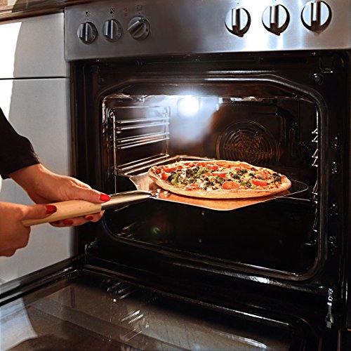 Foto von Relaxdays eckige Pizzaschaufel, Aluminium Pizzaschieber mit Holzgriff, Brotschieber für Backofen HBT: 3x30,5x79cm, grau