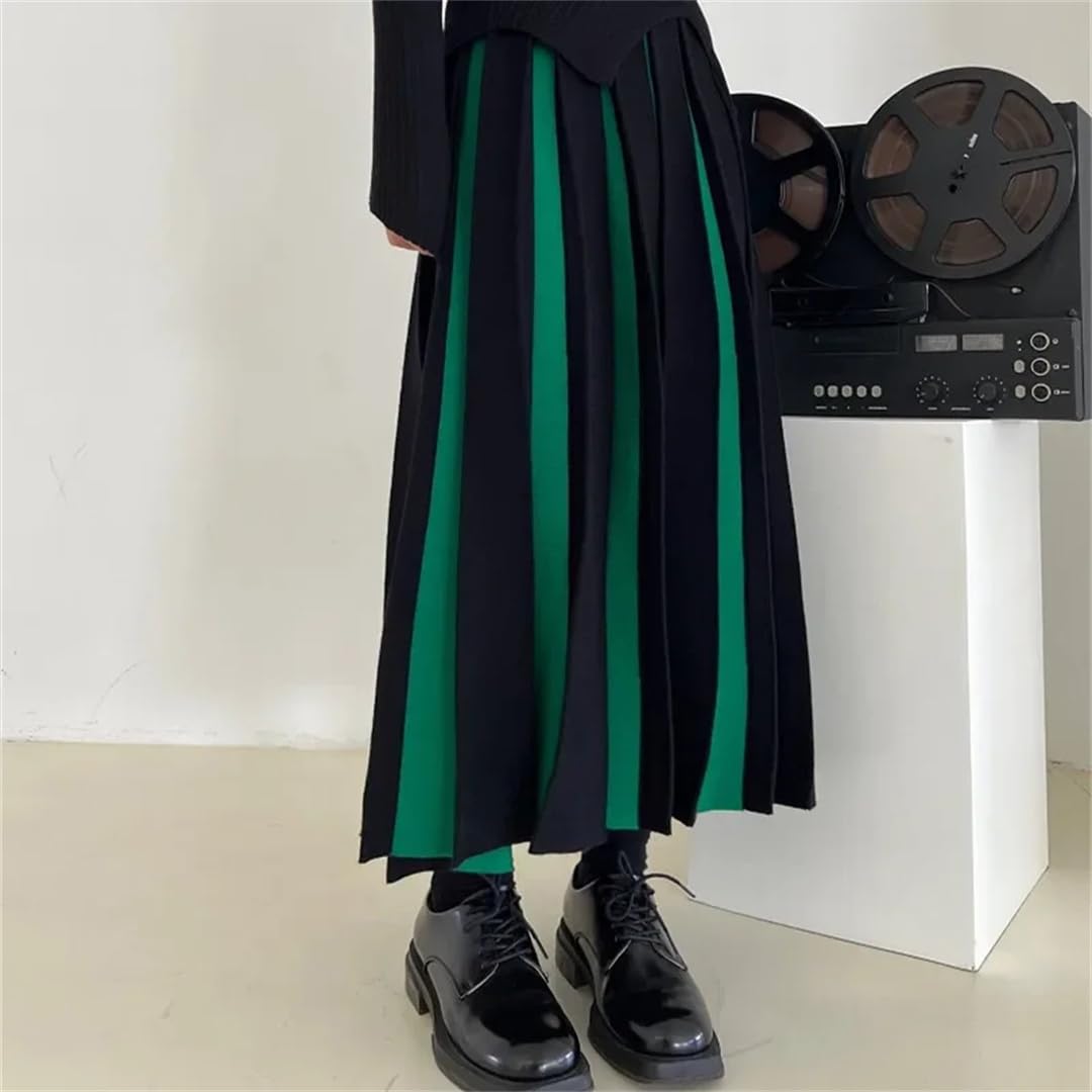 Lmtossey Abito lavorato a maglia a vita alta a blocchi di colore di media lunghezza gonna a pieghe alla moda da donna a mezza lunghezza