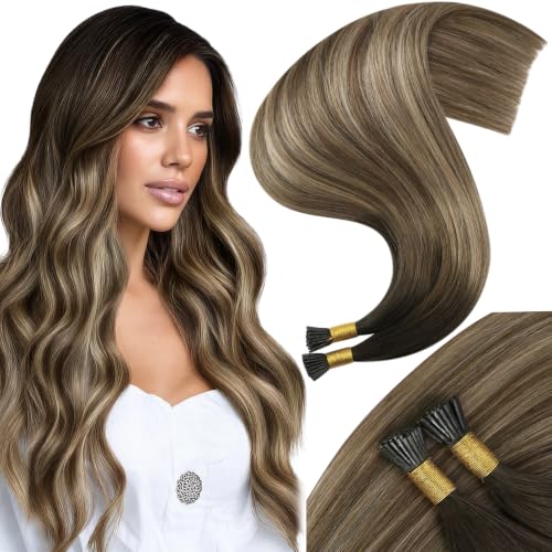 Moresoo I Tip Hair Extensions Brown Golden Blonde Balayage 24 Inch