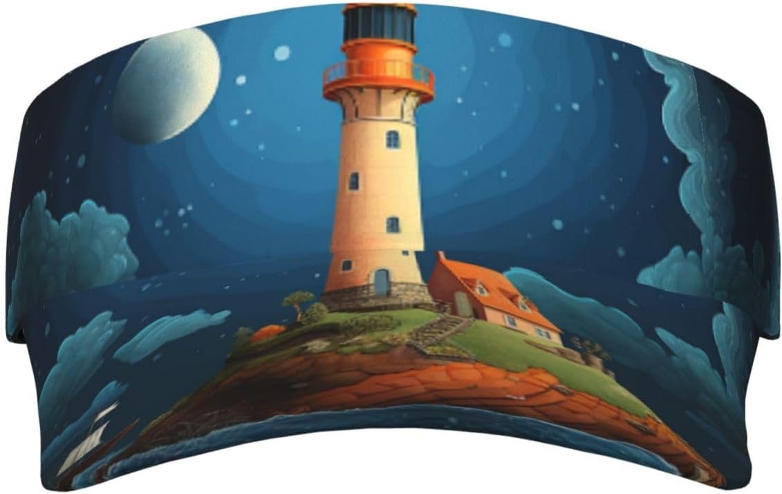 Catoon Whale Lighthouse Sports Sun Visor for Men Women Adjustable Empty Top Baseball Cap Outdoor Golf Running Sun Caps Black