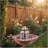 Solar Cascade Hanging Bird Bath Fountain, Outdoor Hanging Bird Bath with Solar Fountain, Large Humming Birds Baths Fountains, with Solars Pump & Glass Bowl, for Outdoor, Gardens (C)