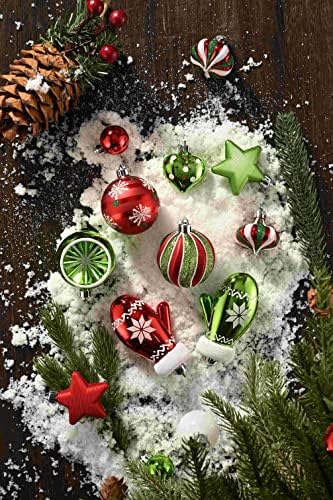 Valery Madelyn 70pcs 3-10cm Shatterproof Christmas Baubles,Country Red Green and White Christmas Ball Ornaments for Christmas Tree Decorations