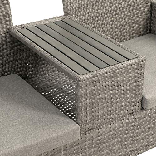 Ribelli Polyrattan Gartensitzbank mit Tisch, 2-Sitzer, für Garten und Terrasse, Gartenbank inkl. Sitzkissen, grau… – Bild 4