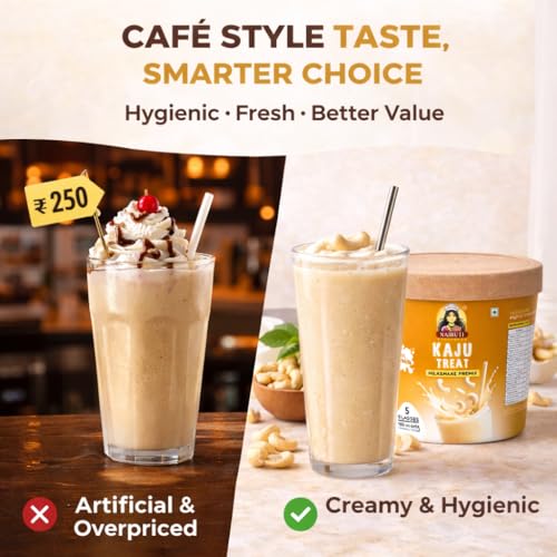 Image of Nairuti Vyutpadan Kaju Treat Milkshake Premix 150g | Premium Cashew Dry Fruit Shake Mix | Instant Creamy Cashew Milk Drink Powder | No Preservatives, No Artificial Color, Natural Healthy Energy Drink | Ready In A Minute - Milkshake Premix