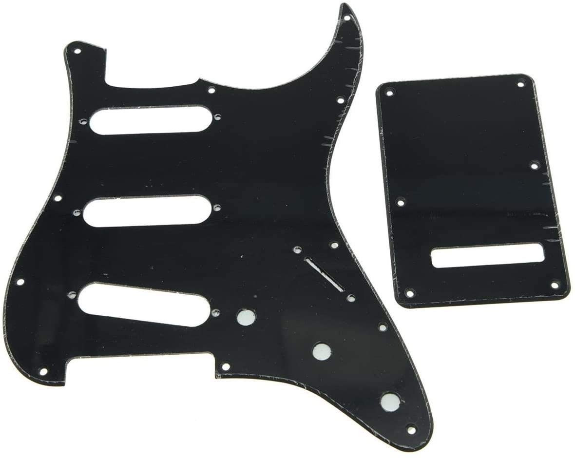 Dopro 11 Hole Strat SSS Pickguard ST Back Plate Trem Cover for USA/Mexican FD Strat Black 1 Ply