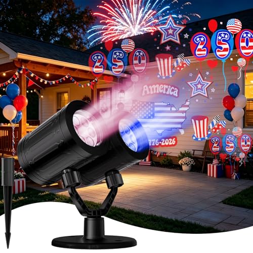 Image of Independence Day Projector Lights Outdoor 4th of July Decorations Lights Projector with American Flag Patterns Waterproof Patriotic Projection Light for 250th Anniversary for Garden Party Decor